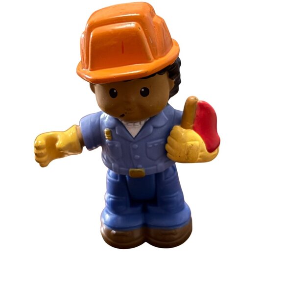 Vintage Fisher-Price Little People Poseable Firefighter & Construction Worker Fi - Picture 3 of 4